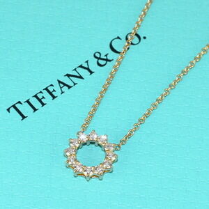 Tiffany Open Circle Pendant Necklace Yellow Gold Diamonds CO
